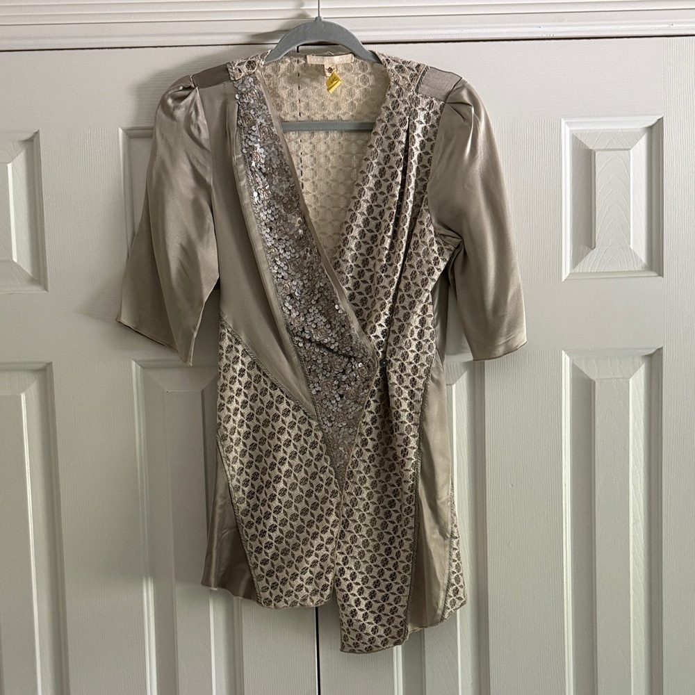 Burning Torch Elegant Beige and Silver Sequin top/layering piece
